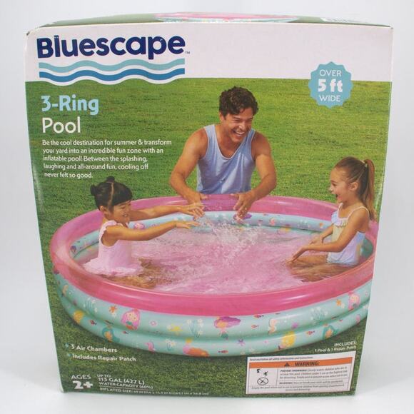 Bluescape Pink 3-Ring Inflatable Kids Swimming Pool Round 65"diameter - Picture 1 of 6